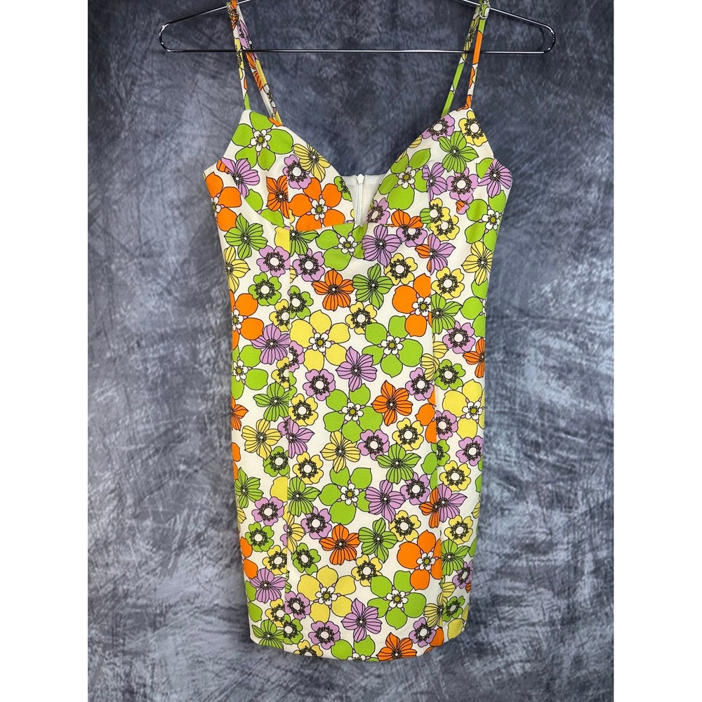 Zara Mini Dress Womens Medium Multicolor Floral Retro 70s Mod Print Strappy